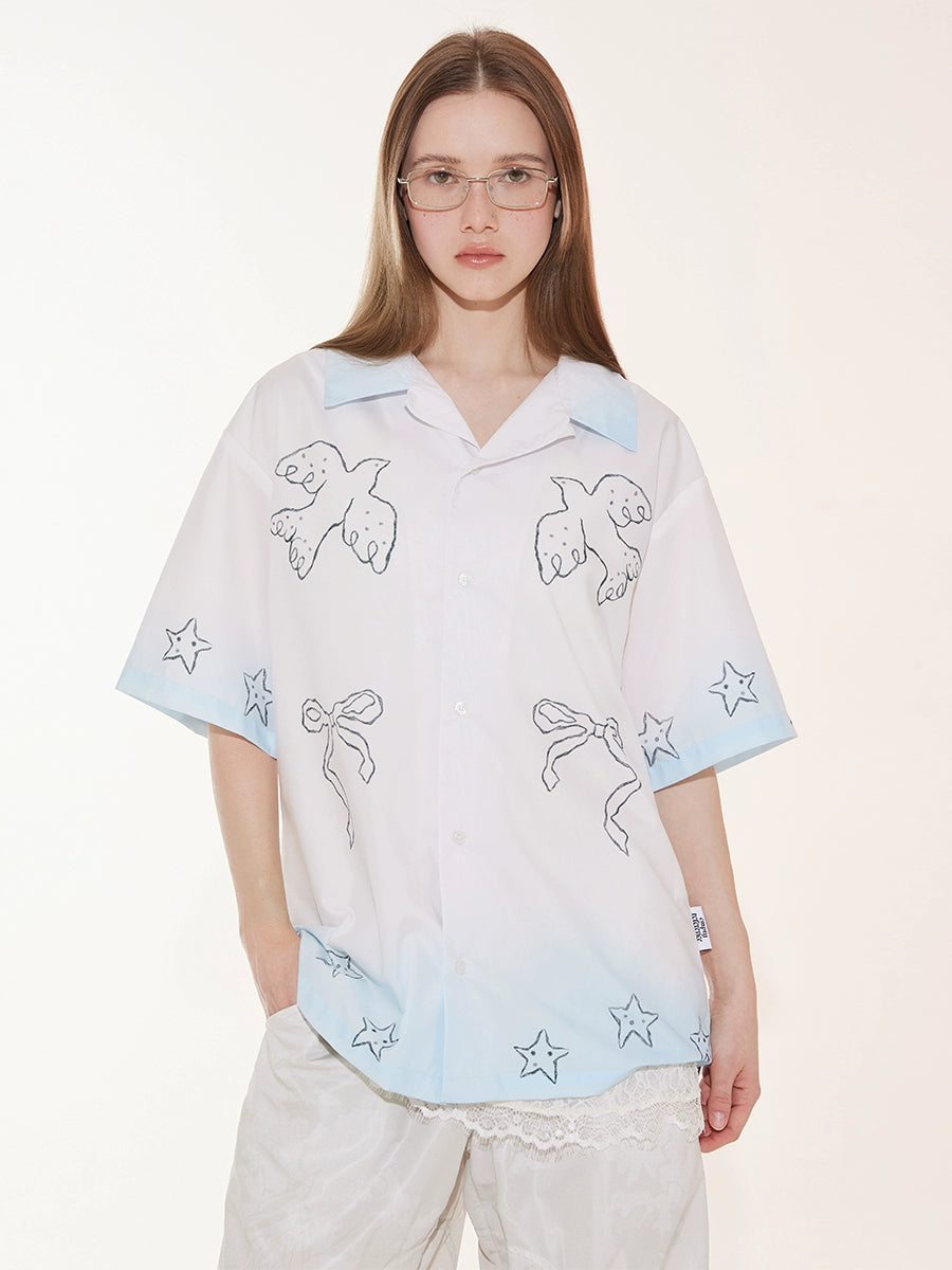 EMPTY REFERENCE Gradient Pigeon Print Short Sleeve Shirt | Face 3 Face