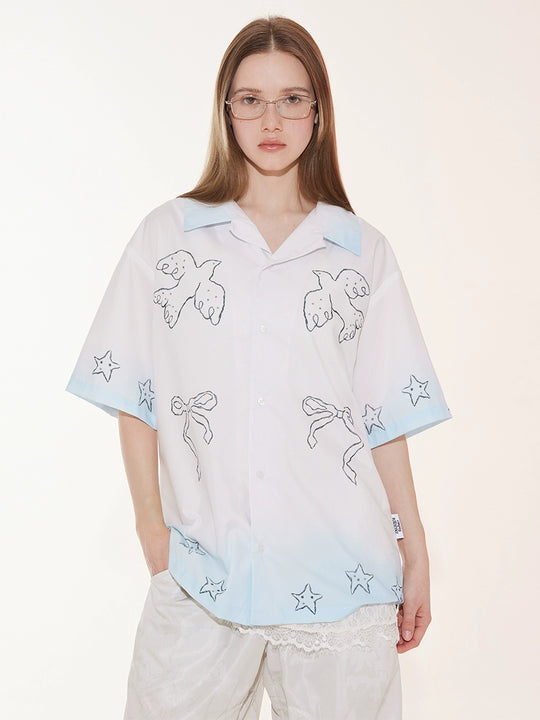 EMPTY REFERENCE Gradient Pigeon Print Short Sleeve Shirt | Face 3 Face