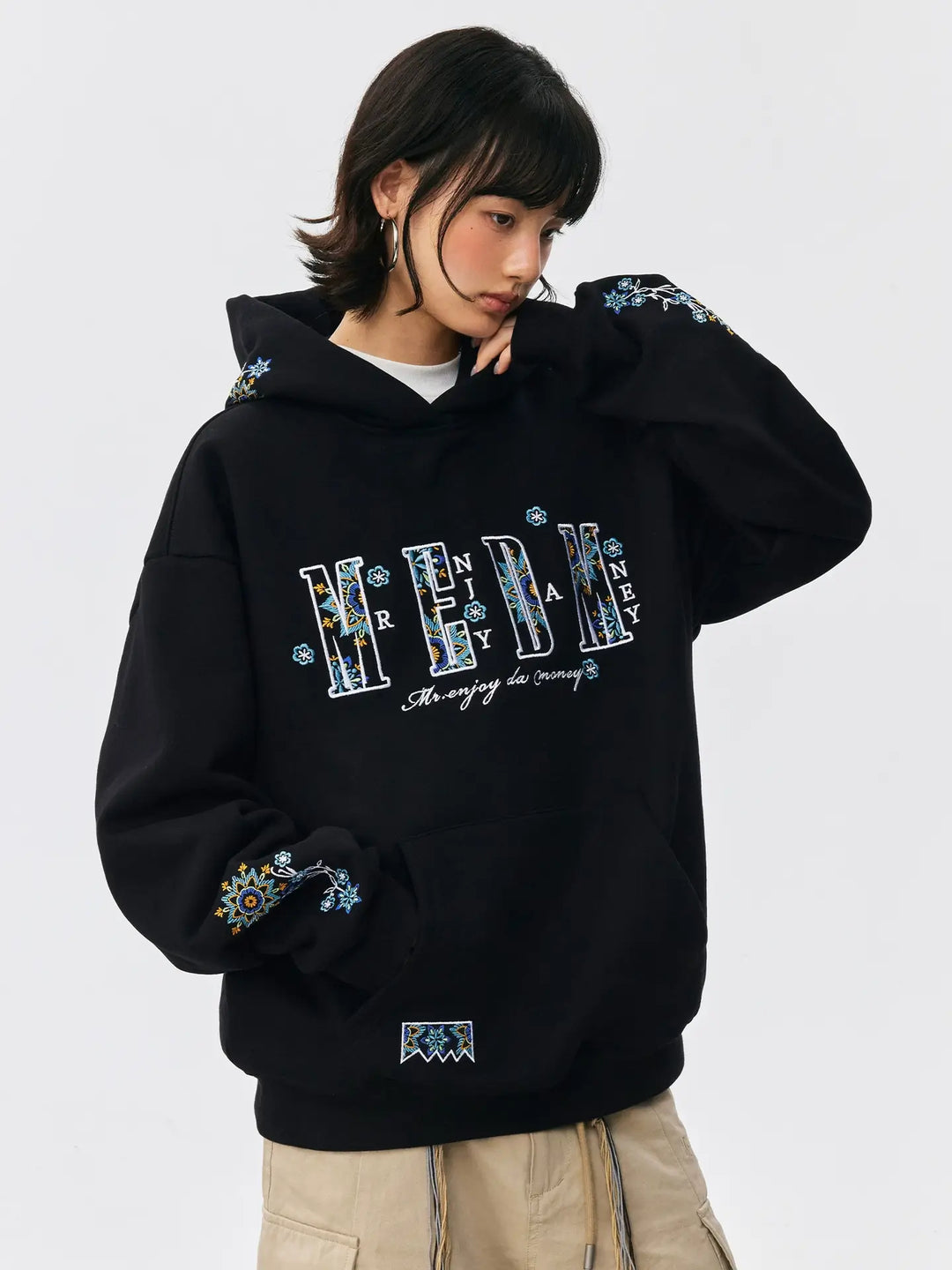 MEDM Ethnic Flower Embroidered Hoodie | Face 3 Face