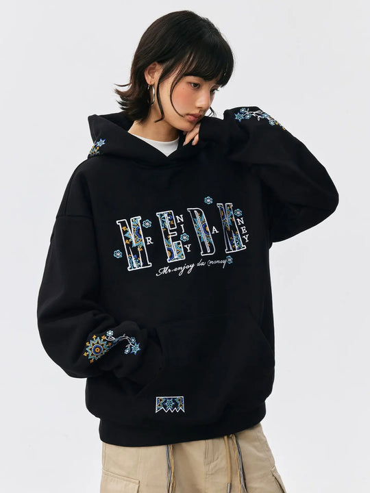 MEDM Ethnic Flower Embroidered Hoodie | Face 3 Face