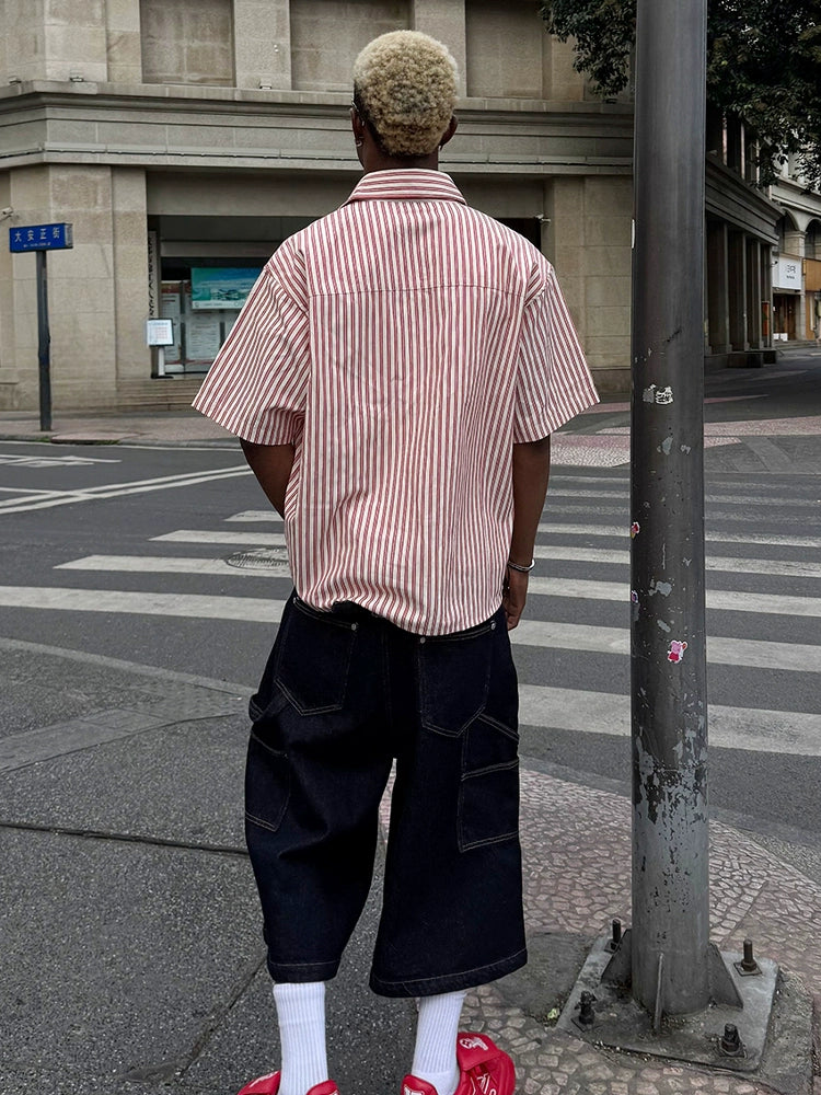 STEEPC Striped Boxy Wide Short Sleeve Shirt | Face 3 Face