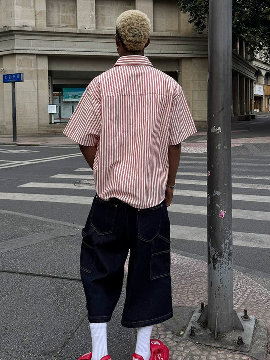 STEEPC Striped Boxy Wide Short Sleeve Shirt | Face 3 Face