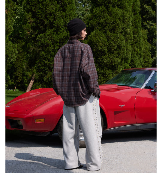 S45 Pearl Lapel Logo Plaid Long Sleeve Shirt | Face 3 Face