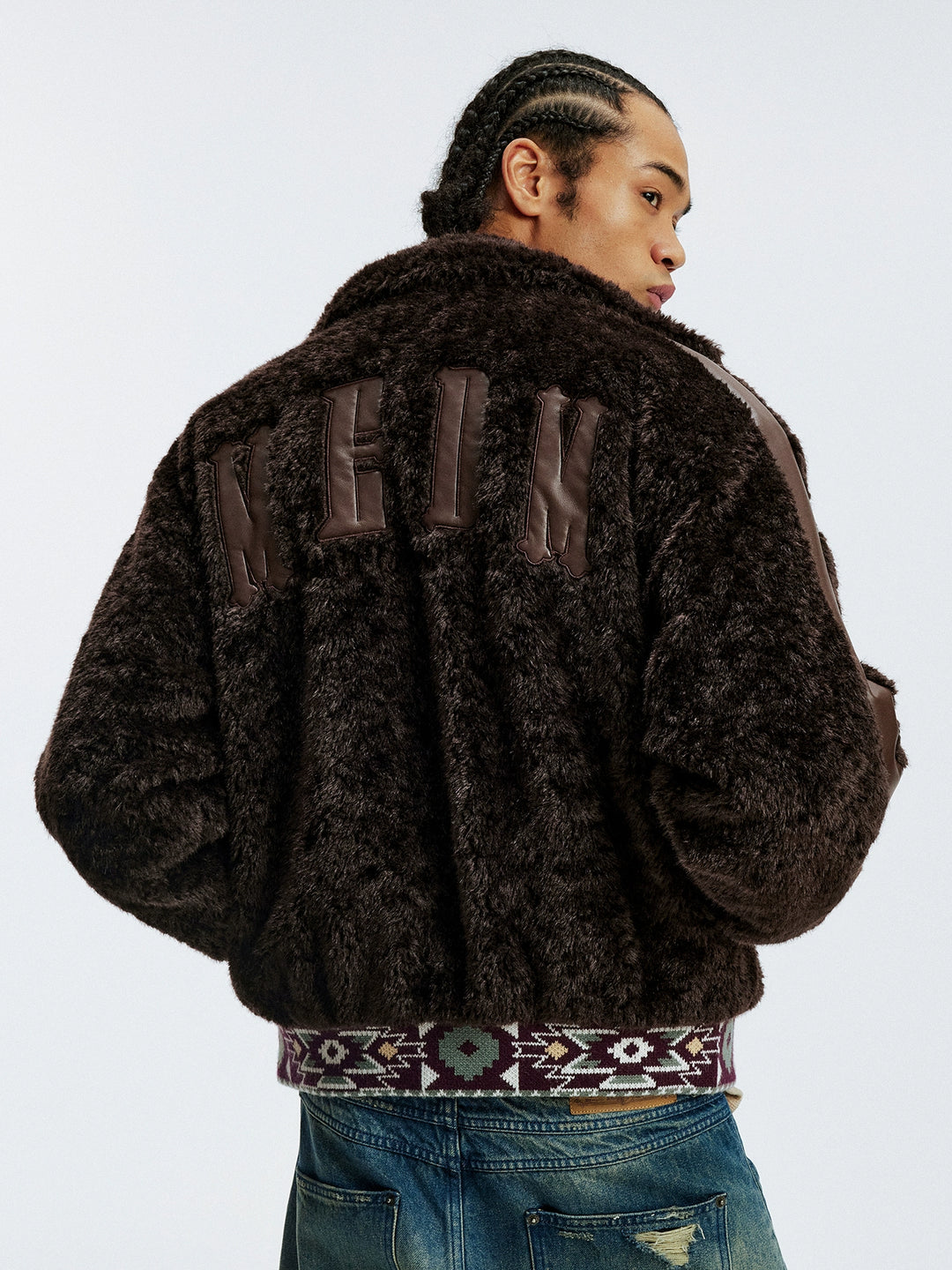 MEDM Ethnic Trim Belted Sherpa Jacket | Face 3 Face