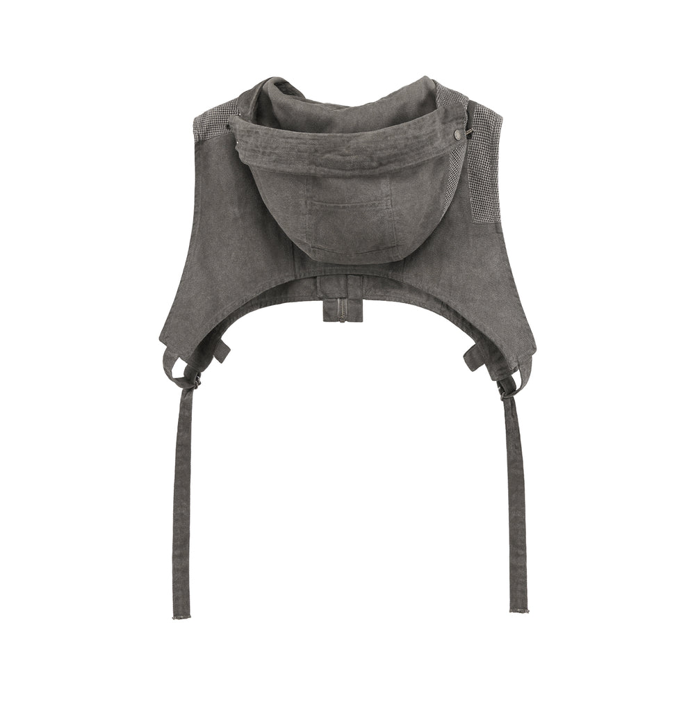 UNDERWATER Wasteland Dirty Scavenger Mesh Patchwork Short Hooded Vest