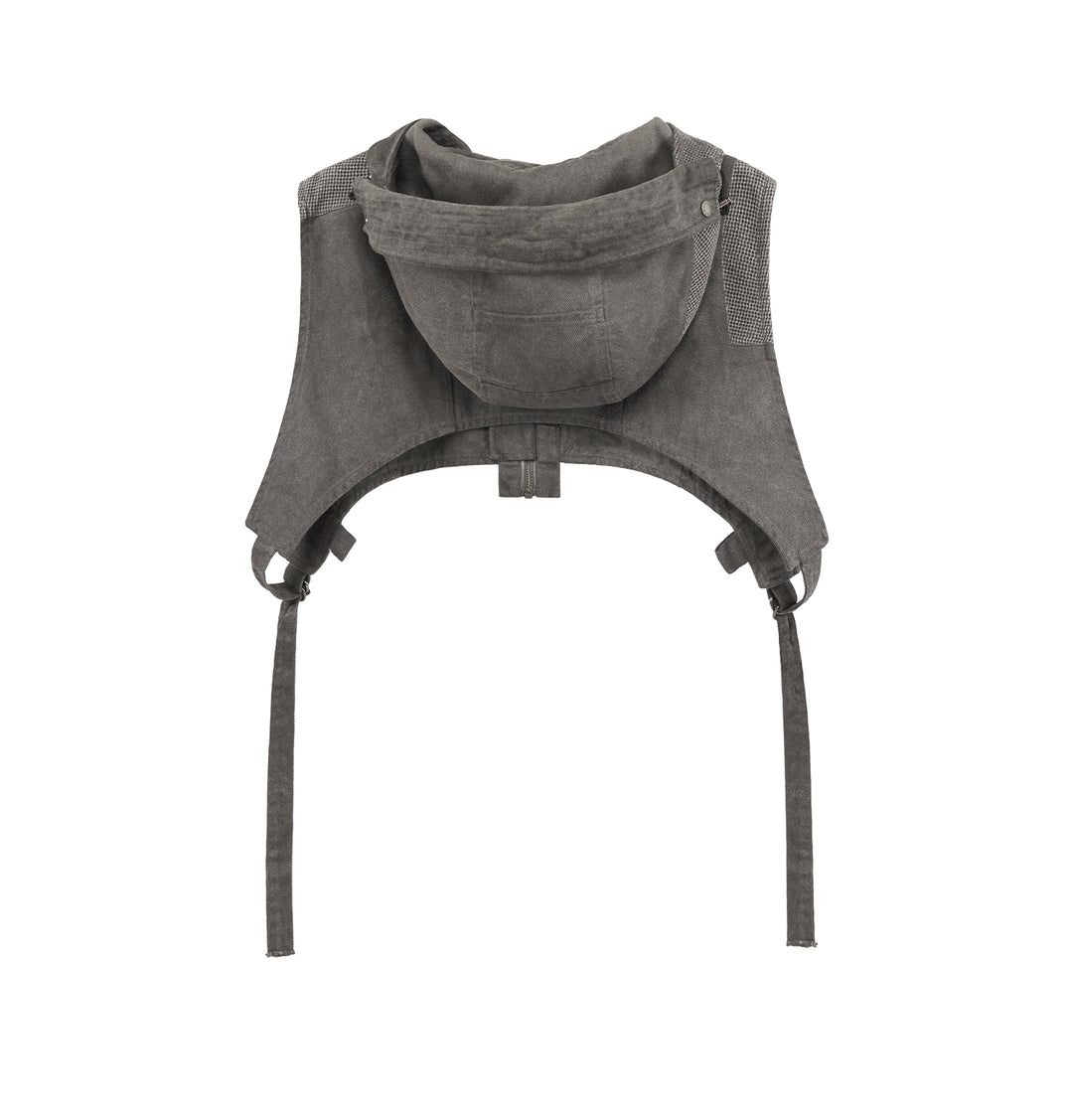 UNDERWATER Wasteland Dirty Scavenger Mesh Patchwork Short Hooded Vest