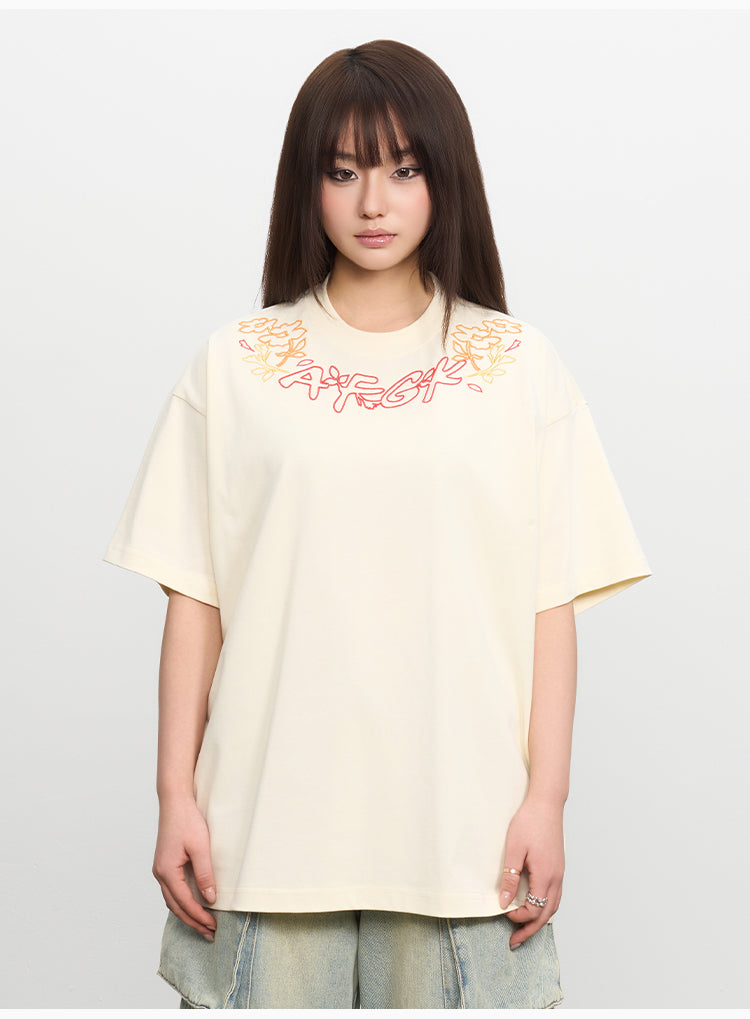 AFGK Floral Logo Neck Embroidered Tee | Face 3 Face