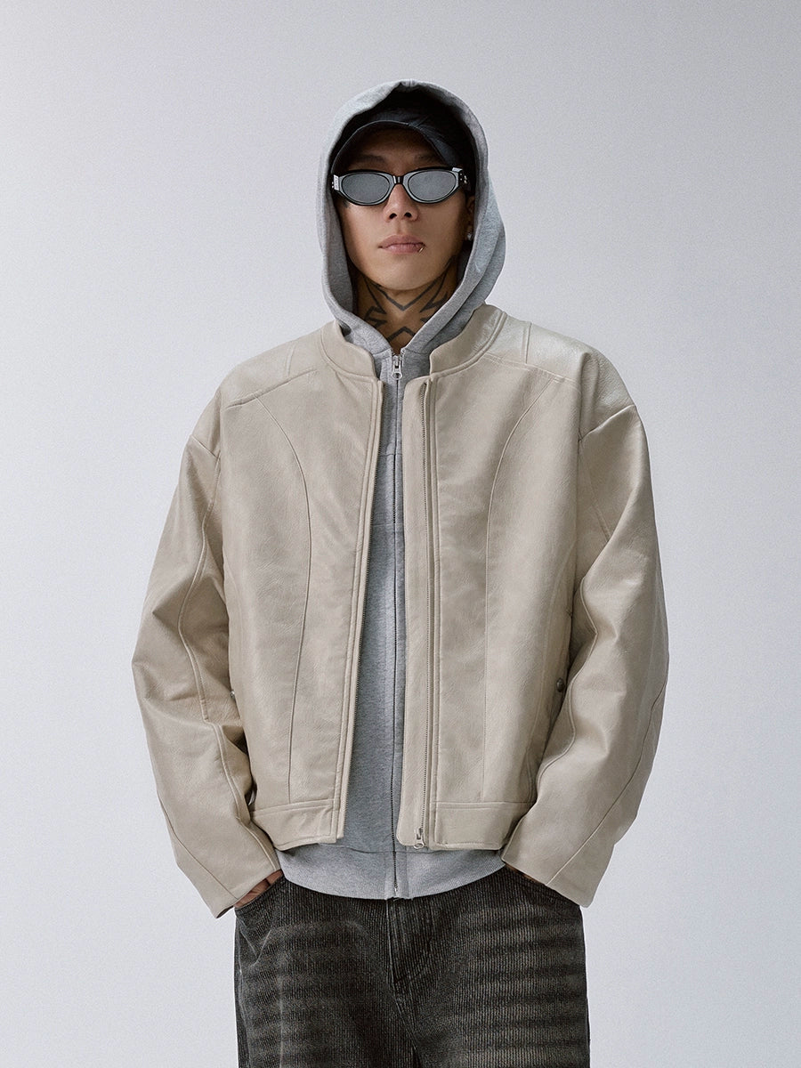 F2CE Patchwork Grain PU Leather Racing Jacket | Face 3 Face