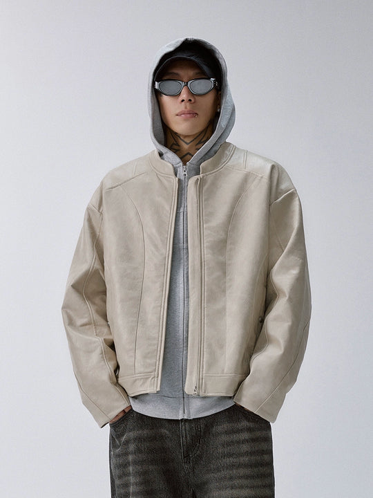 F2CE Patchwork Grain PU Leather Racing Jacket | Face 3 Face