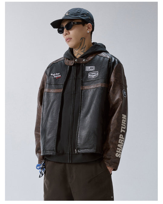 F2CE Embroidery Patch PU Leather Racing Jacket | Face 3 Face