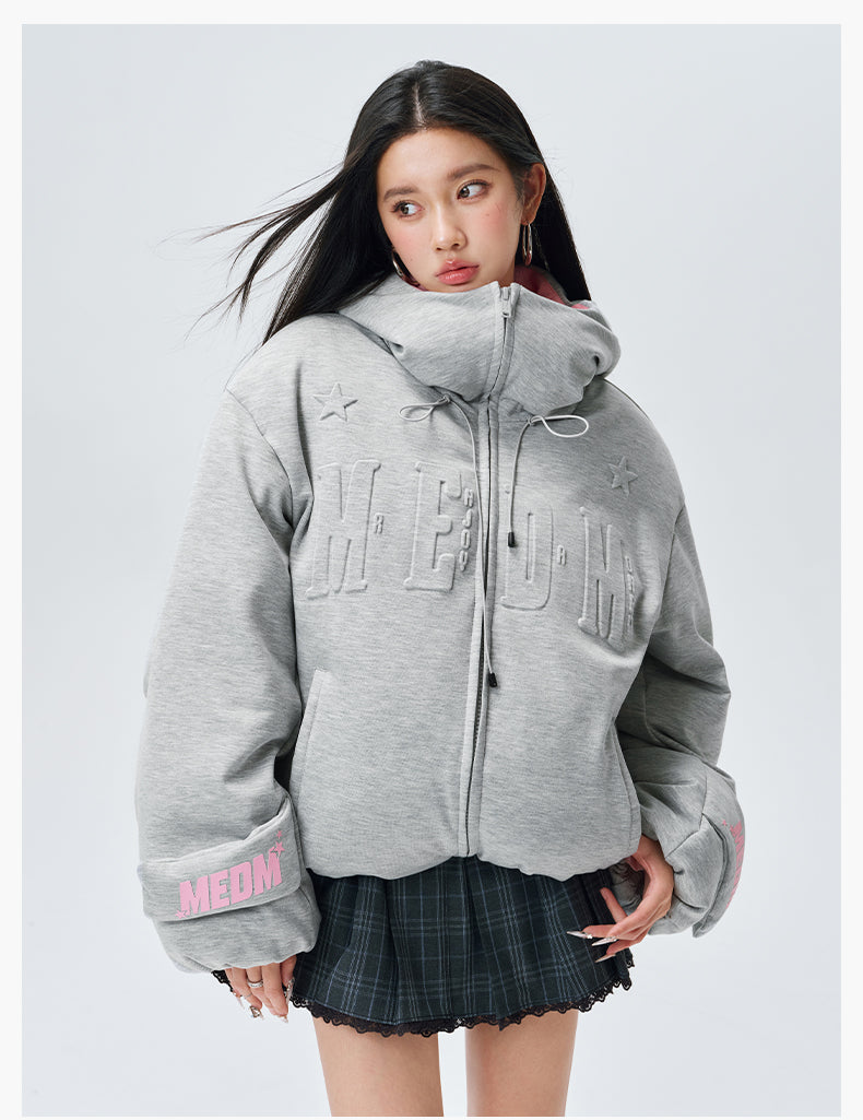 MEDM Embossed Logo Hooded Down Jacket | Face 3 Face