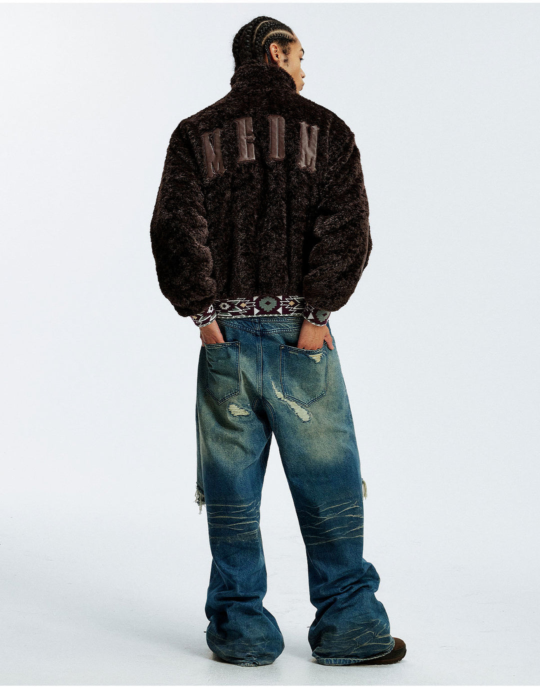 MEDM Ethnic Trim Belted Sherpa Jacket | Face 3 Face