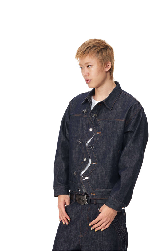 EVILKNIGHT(EK) 3D Cut Twisted Front Denim Jacket | Face 3 Face