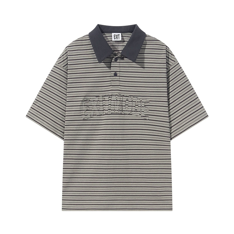 BLIND NO PLAN Striped Raw-Edge Patch Polo | Face 3 Face