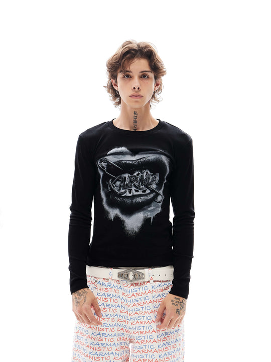 KARMANISTIC Lip Graphic Print Long Sleeve Tee | Face 3 Face