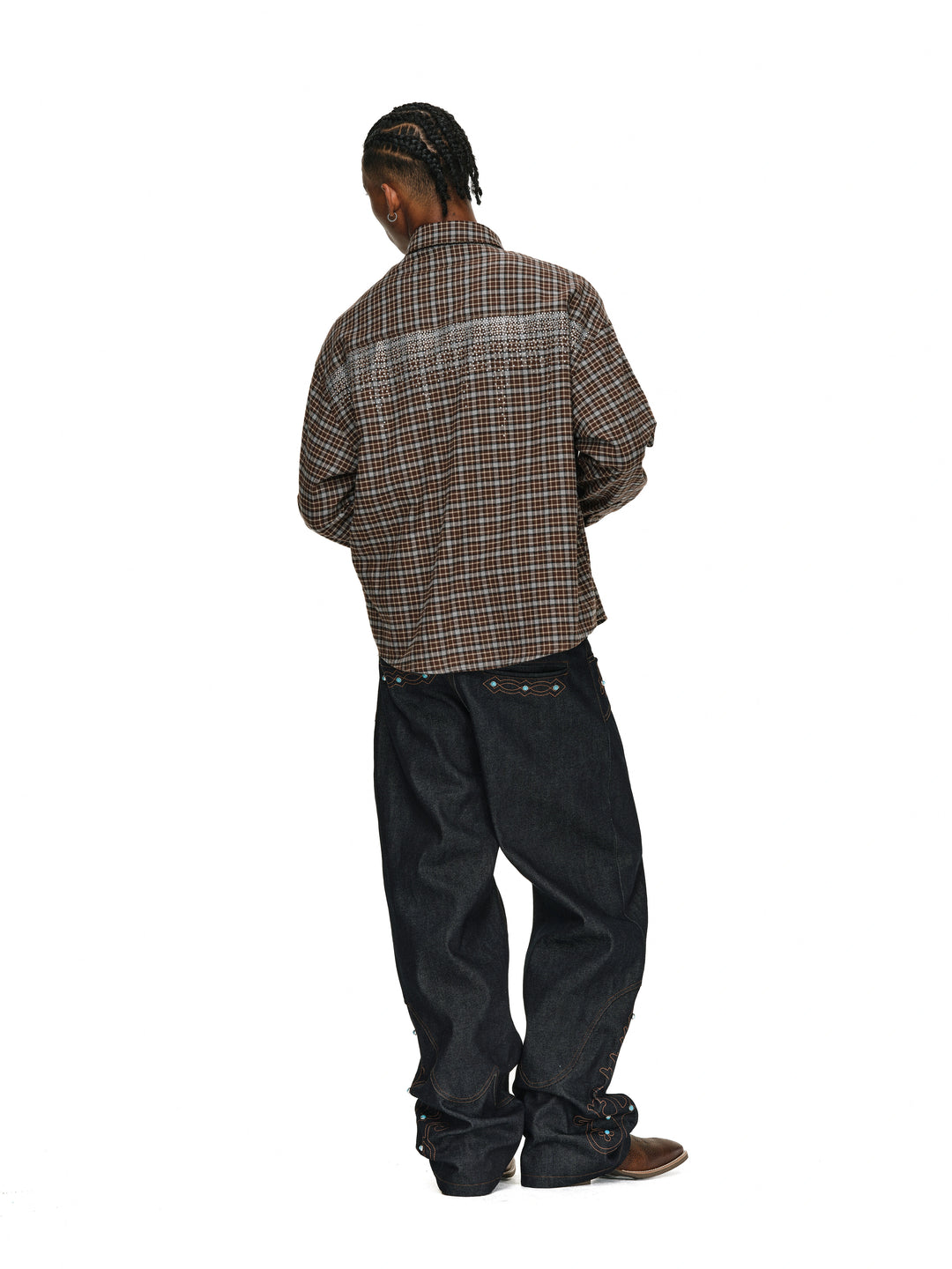 ANTIDOTE Rhinestone Flannel Plaid Long Sleeve Shirt | Face 3 Face