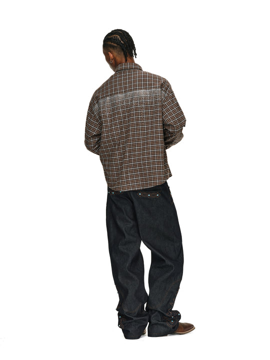 ANTIDOTE Rhinestone Flannel Plaid Long Sleeve Shirt | Face 3 Face