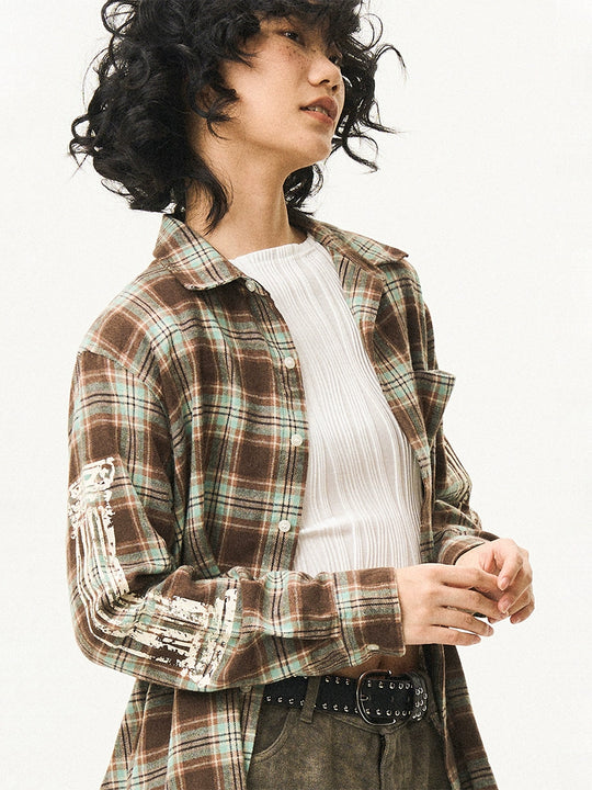 EMPTY REFERENCE Roman Column Print Plaid Long Sleeve Shirt | Face 3 Face
