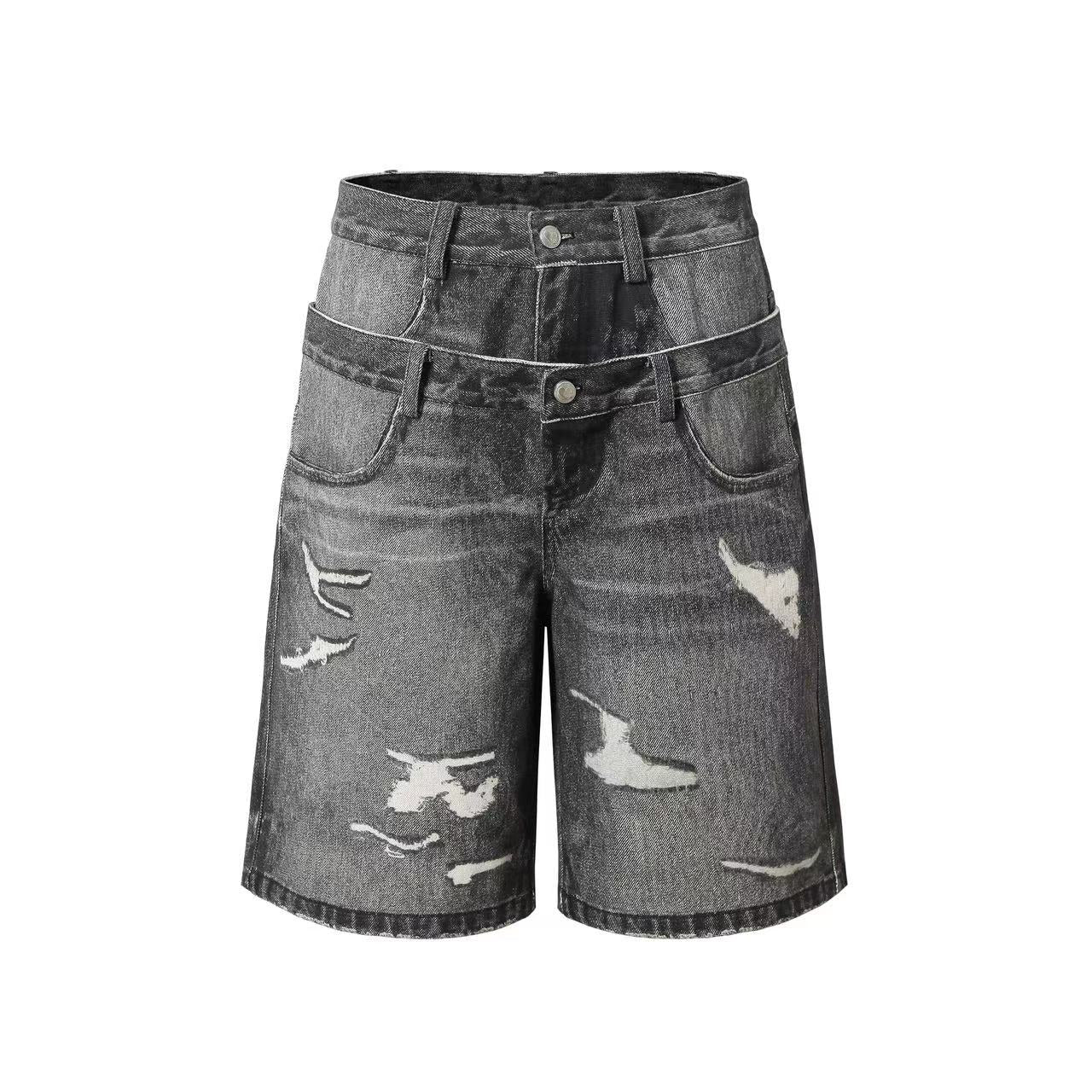 YADcrew Double Waist Digital Print Denim Shorts | Face 3 Face