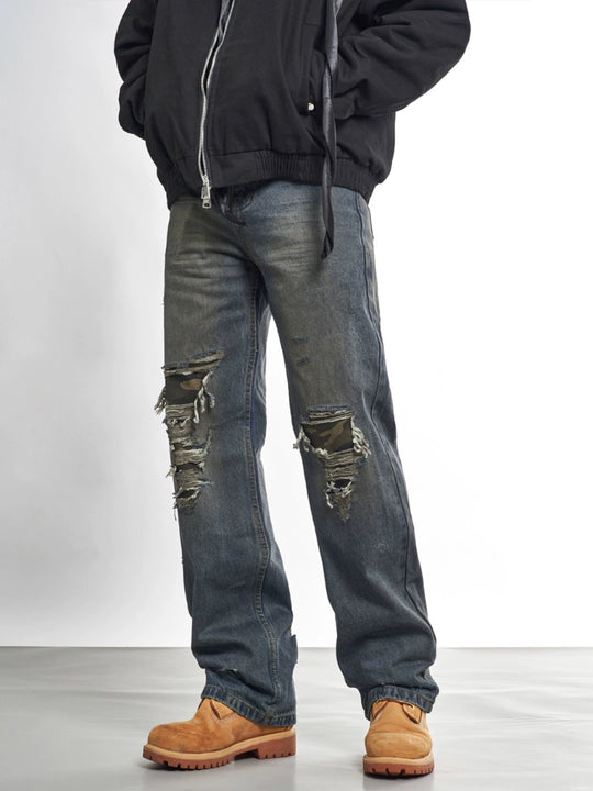 F3F Select Camouflage Patch Knee Distressed Jeans | Face 3 Face