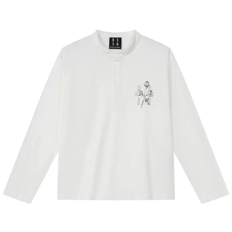 MEDM Rose Print Henley Long Sleeve Tee | Face 3 Face