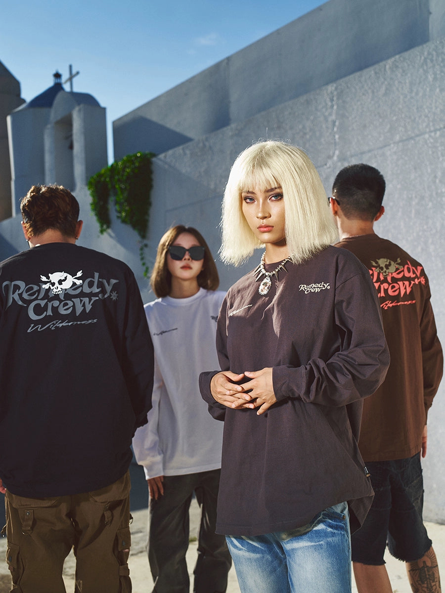 Remedy Skull Logo Print Long Sleeve Tee | Face 3 Face