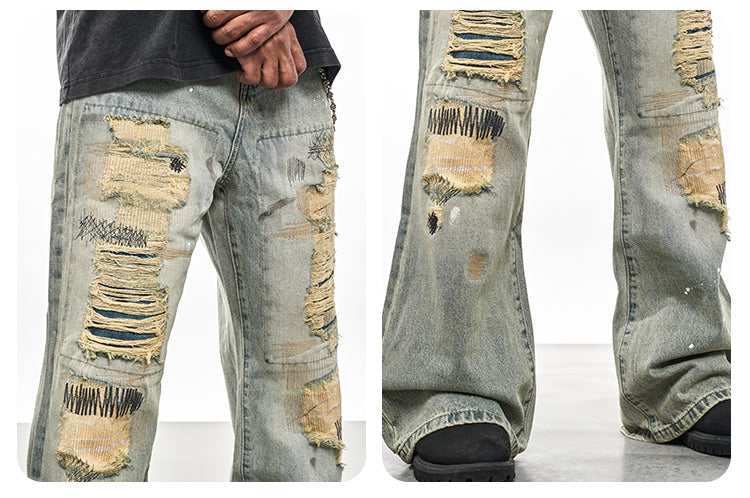 F3F Select Destroyed Washed Embroidered Dirty Dye Jeans | Face 3 Face