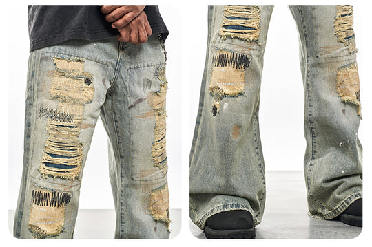 F3F Select Destroyed Washed Embroidered Dirty Dye Jeans | Face 3 Face