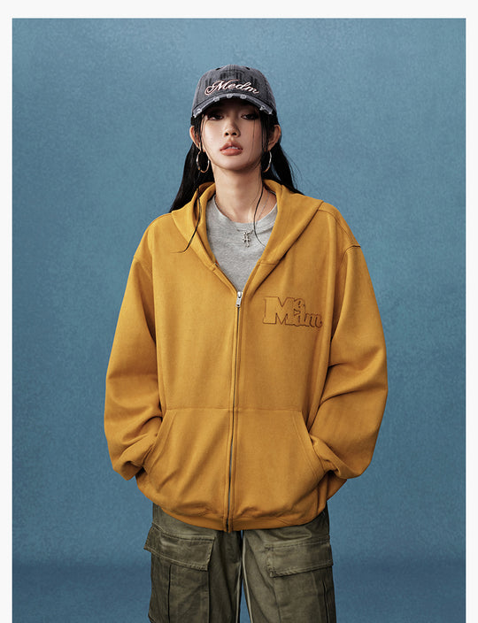 MEDM Suede Logo Patch Zip-Up Hoodie | Face 3 Face