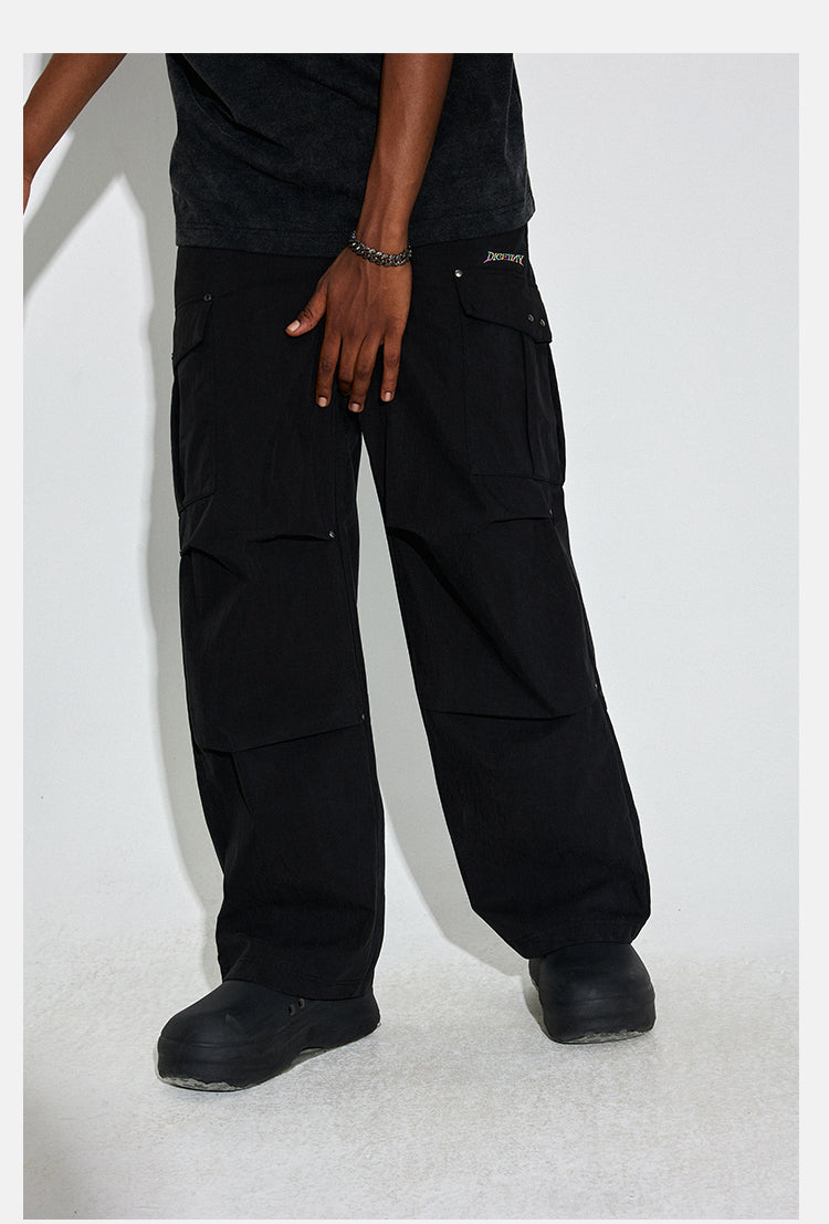 DICETINY Basic Embroidered Logo Washed Nylon Twill Work Cargo Pants | Face 3 Face