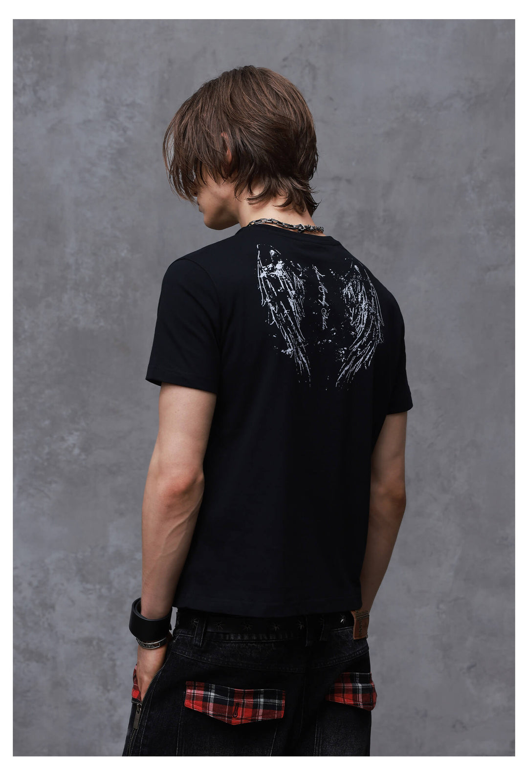 ANTIDOTE Faded Cross and Wings Print Short Sleeve Tee