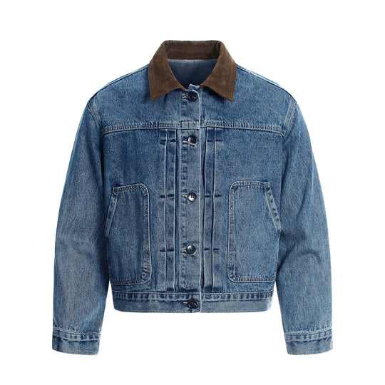 F3F Select Suede Lapel Washed Denim Jacket | Face 3 Face