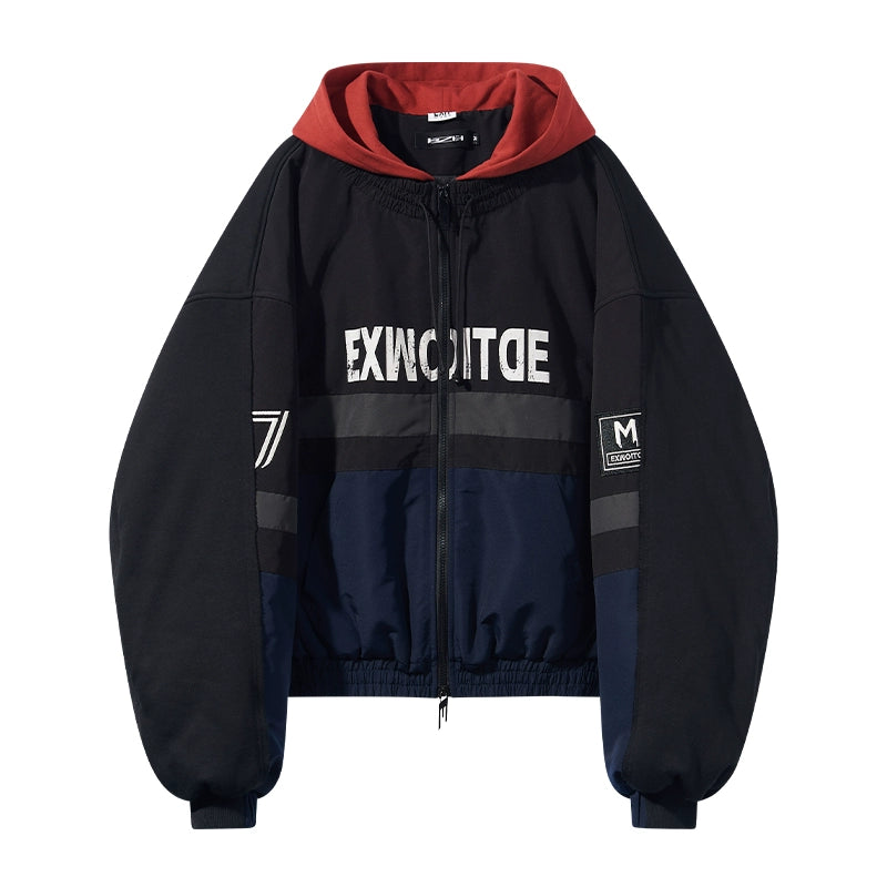 BLIND NO PLAN Colorblocked Embroidered Hooded Track Jacket | Face 3 Face