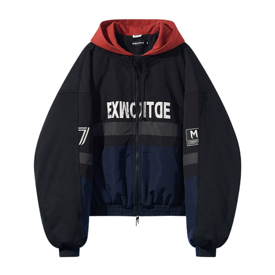 BLIND NO PLAN Colorblocked Embroidered Hooded Track Jacket | Face 3 Face