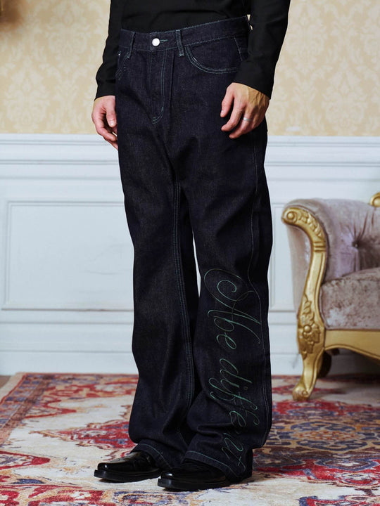 YADcrew Green Stitch and 3D Embroidered Jeans | Face 3 Face