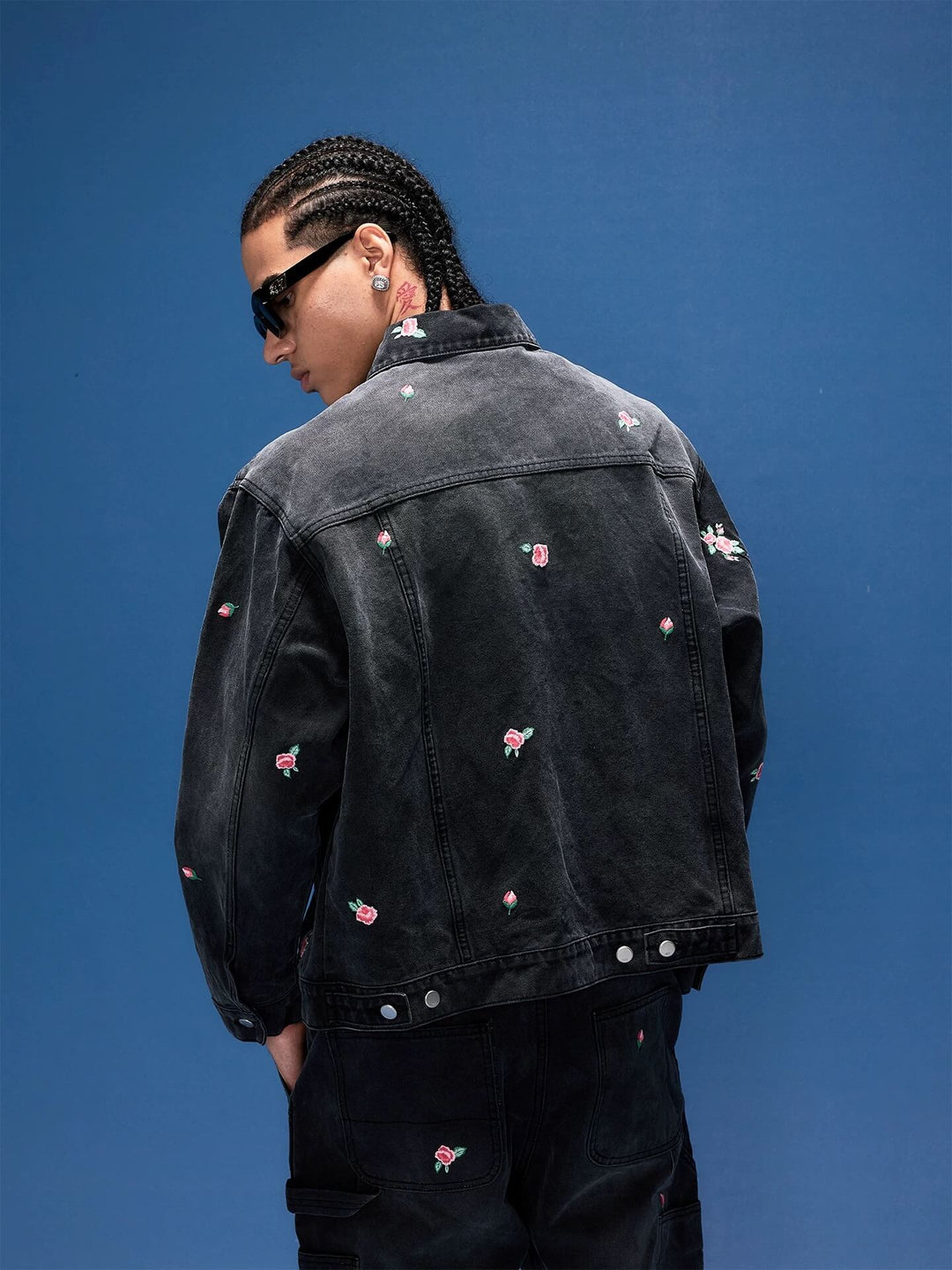 1807 All Over Floral Embroidered Washed Denim Jacket | Face 3 Face