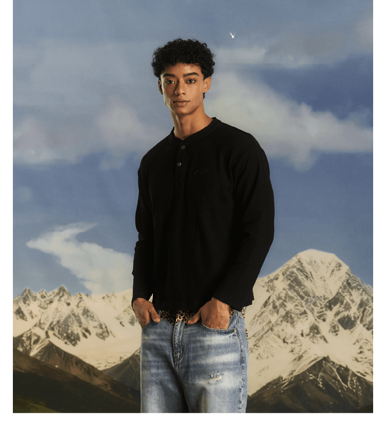 S45 Waffle Henley Neck Long Sleeve Tee | Face 3 Face