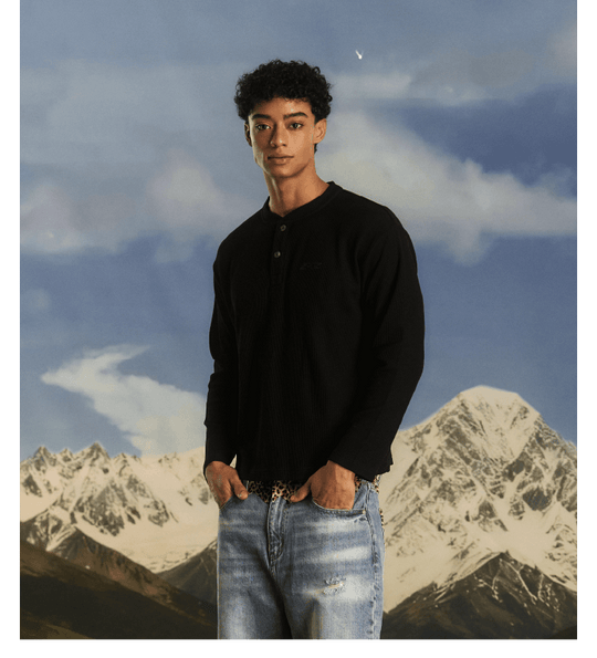 S45 Waffle Henley Neck Long Sleeve Tee | Face 3 Face