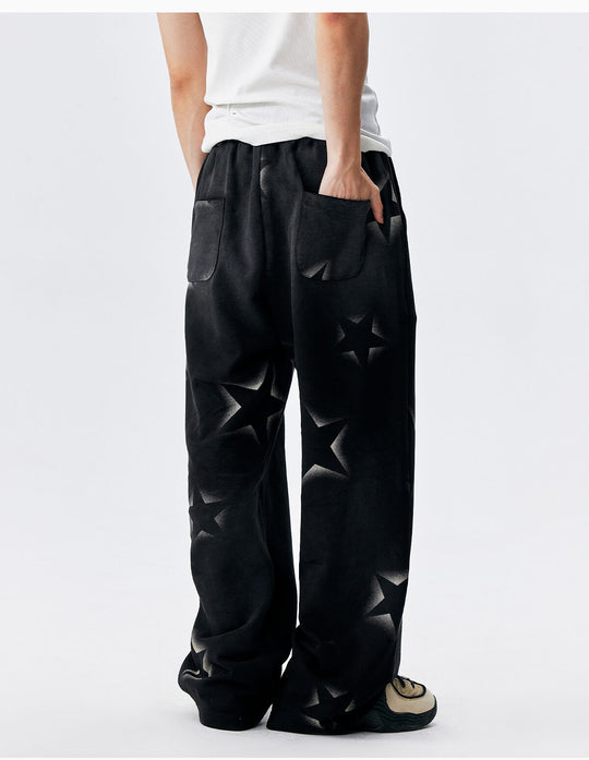 MEDM All Over Star Print Washed Sweatpants | Face 3 Face