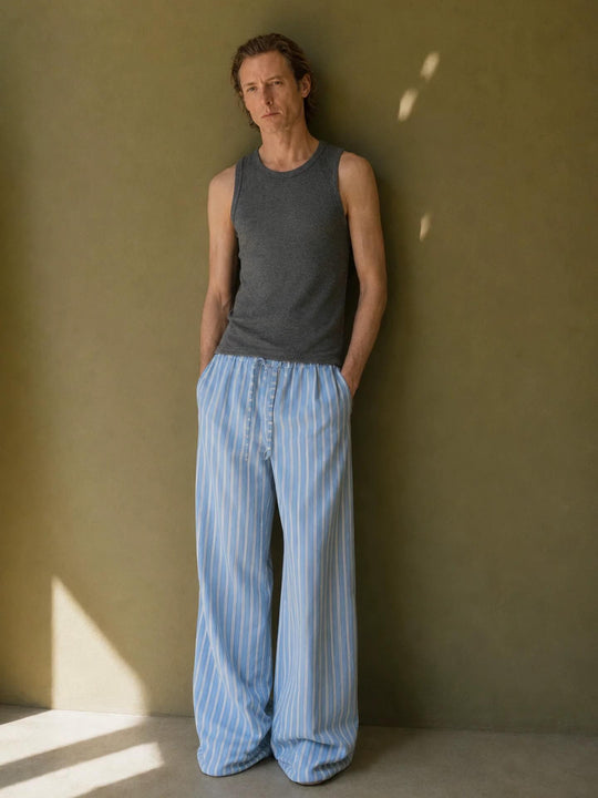 S45 Light Blue Striped Pajama Pants | Face 3 Face