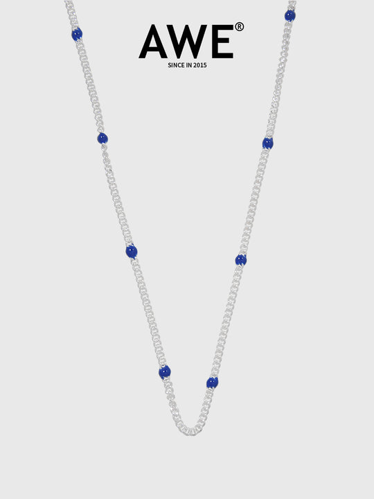AWE Blue Bean Silver Chain Necklace | Face 3 Face
