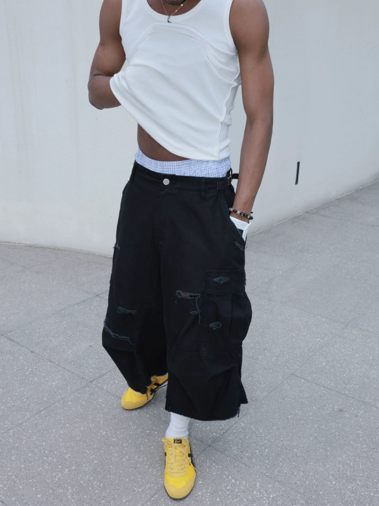 STEEPC Washed Distressed Baggy Multi Pocket Work Shorts | Face 3 Face