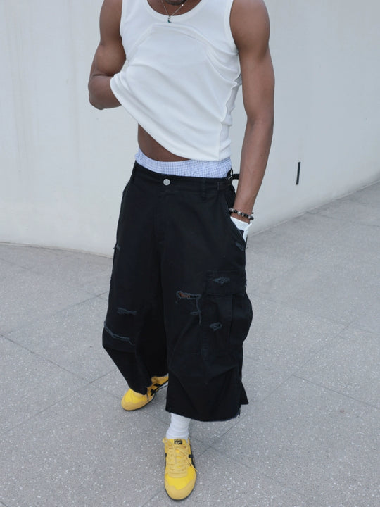 STEEPC Washed Distressed Baggy Multi Pocket Work Shorts | Face 3 Face