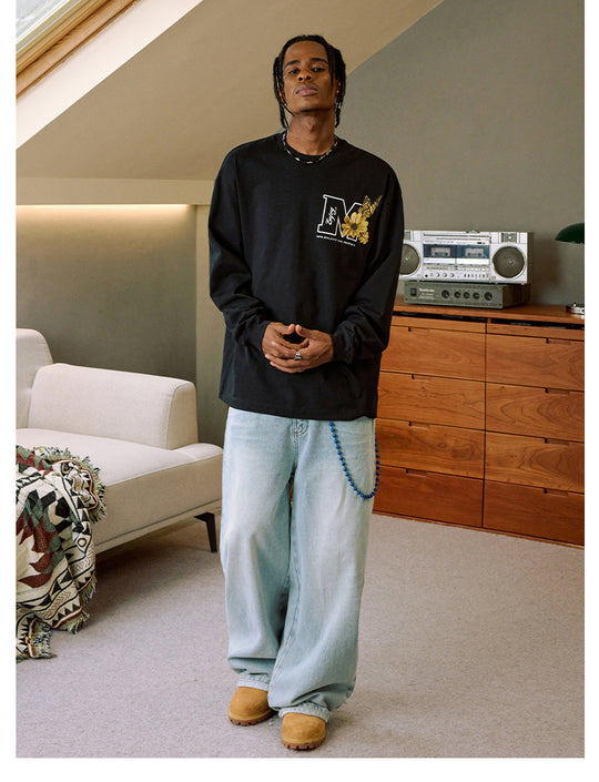 MEDM Butterfly Flower Embroidered Long Sleeve Tee | Face 3 Face