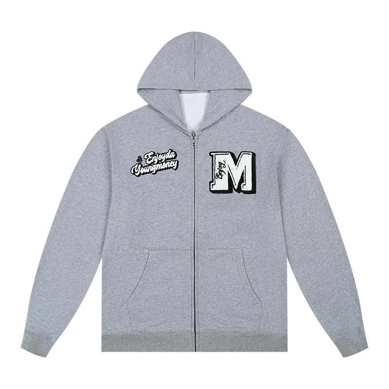 MEDM Towel Applique Embroidery Zip-Up Hoodie | Face 3 Face