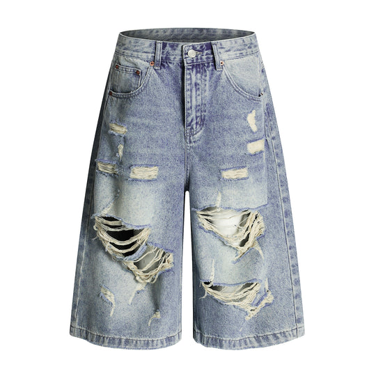 F3F Select Light Blue Destroyed Denim Baggy Shorts | Face 3 Face