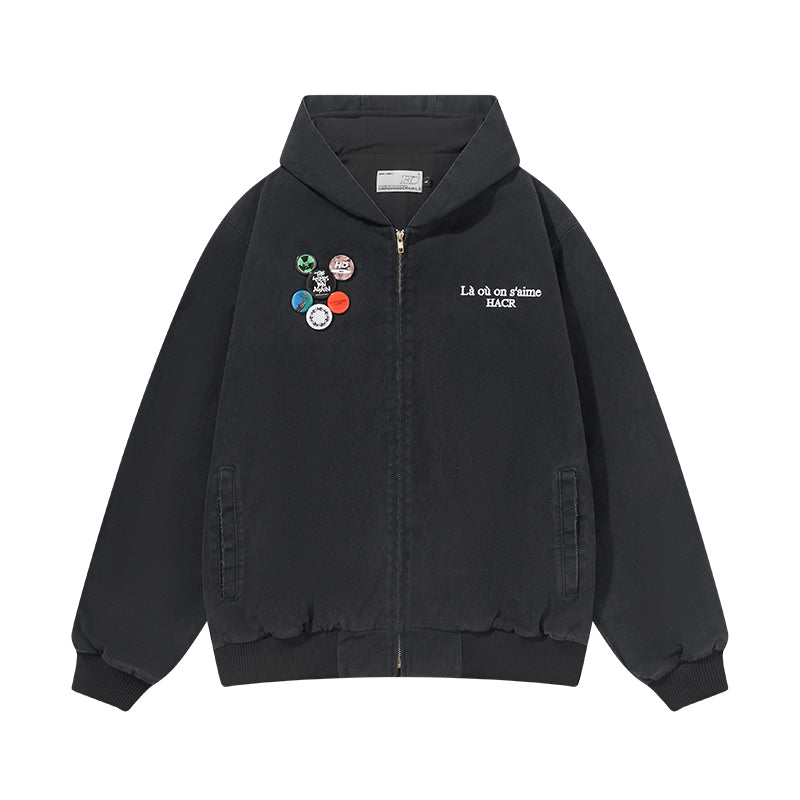 Harsh and Cruel Retro Pins Washed Hooded Jacket