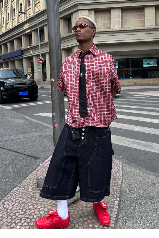 STEEPC Plaid Boxy Wide Short Sleeve Shirt | Face 3 Face