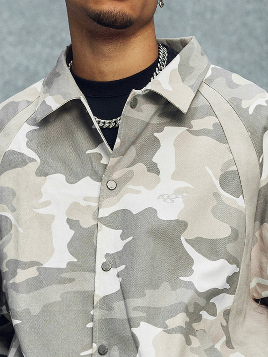 1807 Textured Leather Patchwork Camo Coach Jacket | Face 3 Face