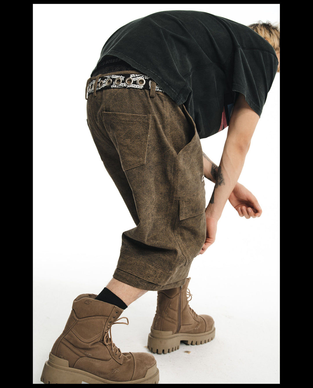 NOVACAM Baggy Washed Brown Utility Shorts | Face 3 Face